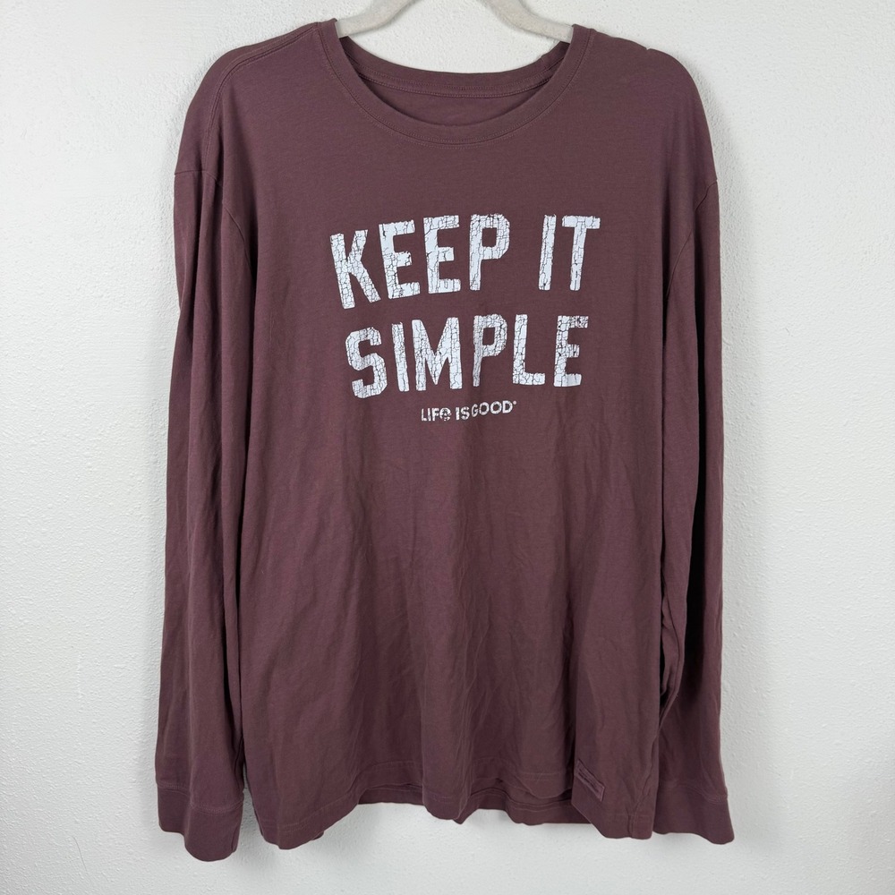 Life is Good Mens XL Keep It Simple Crusher-Lite Long Sleeve Graphic Tee Burgund